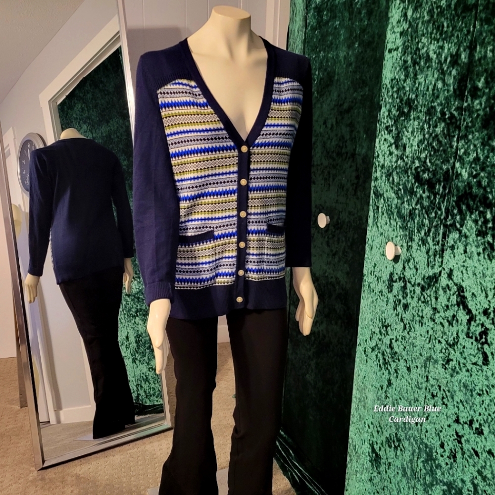#2 Eddie Bauer Navy Blue striped Cardigan
